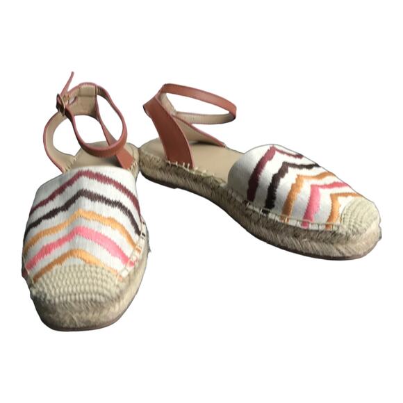 Ann Taylor Sandals Womens 6M Beige Isabella Zebra Print Linen Espadrille Flats - Picture 1 of 7